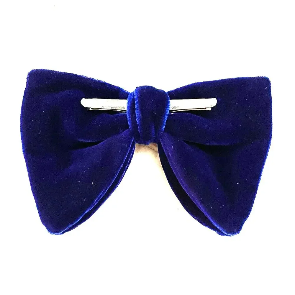 Vintage A La Scala Blue Velvet Bow Tie Silk Clip-On Ormond Rust Resist Box EUC